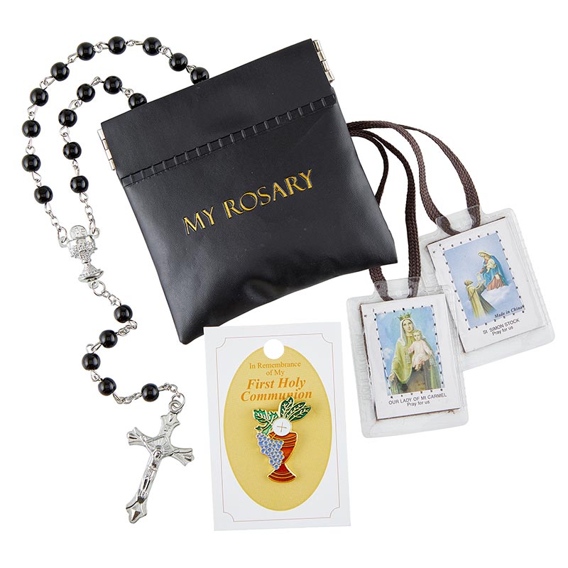 Boys 1st Communion Glass Bead Rosary Kit