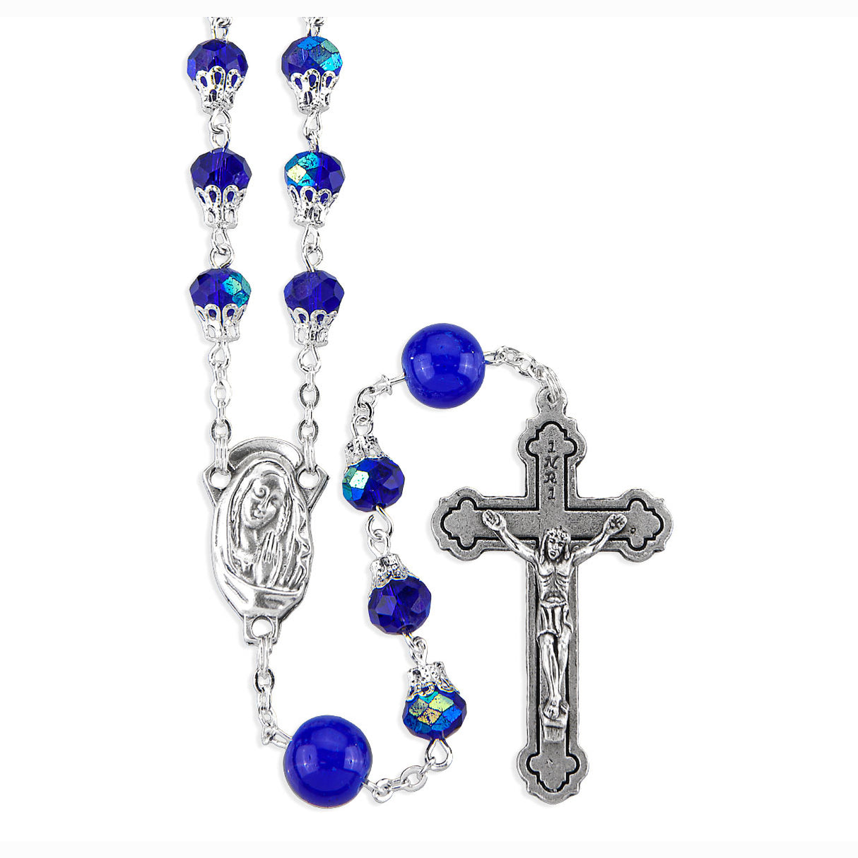 8mm Faceted Blue Bead Rosary from Italy 271SP