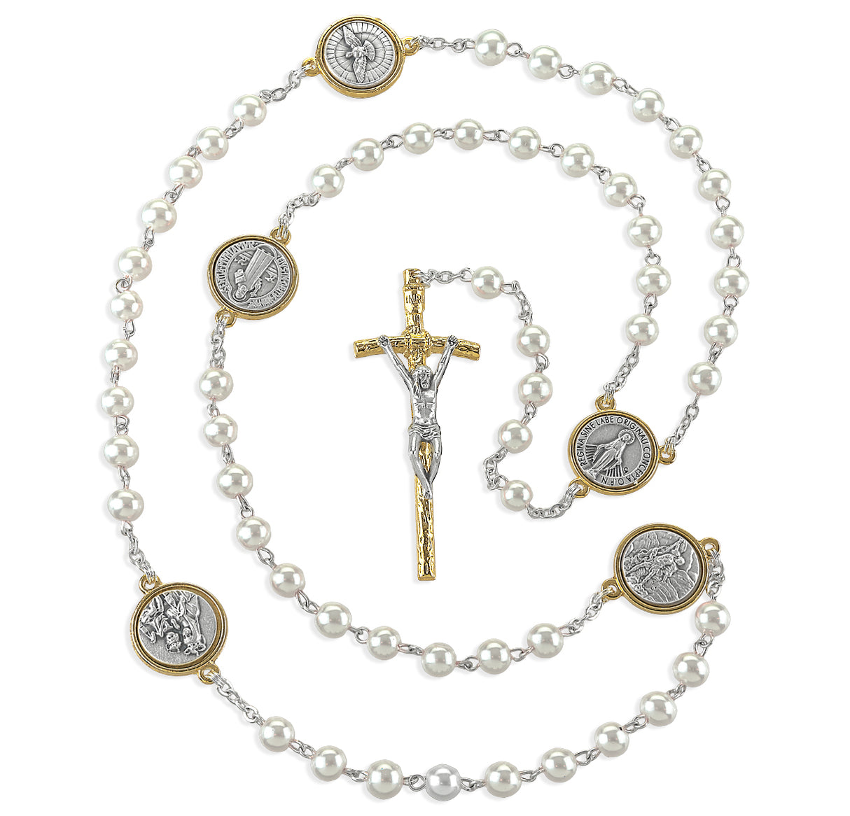 Devotional Medal Our Father Bead Pearl Rosary 256