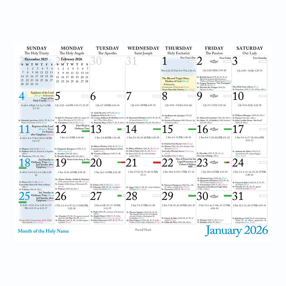 Bouguereau Catholic Liturgical Wall Calendar 2026