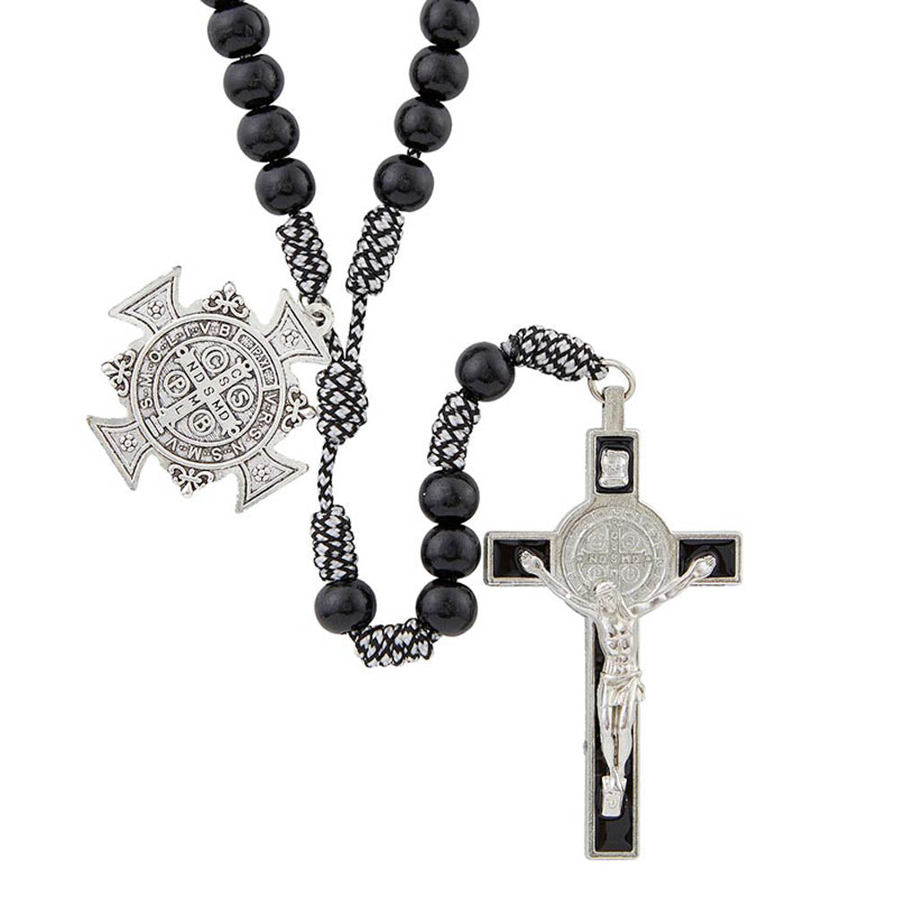 Black St Benedict Wood & Paracord Rosary
