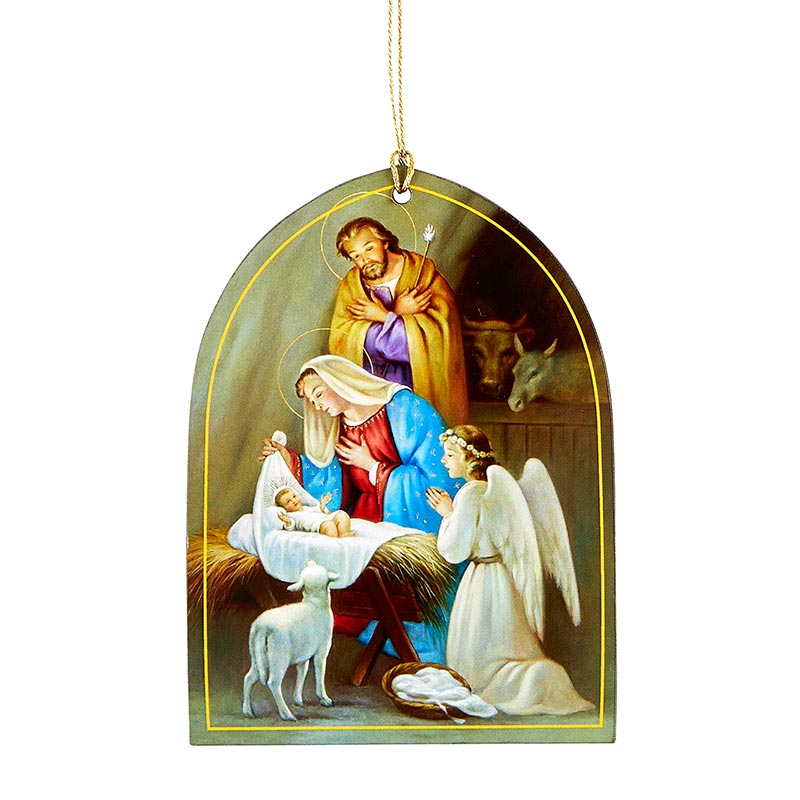 Value Priced Nativity with Angel Wood Christmas Ornament