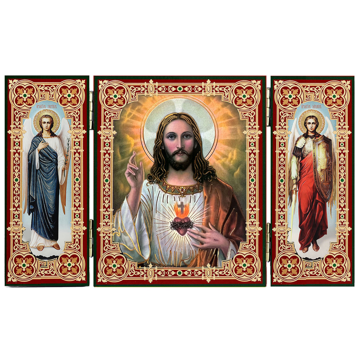 Sacred Heart of Jesus Mini Triptych With Archangels