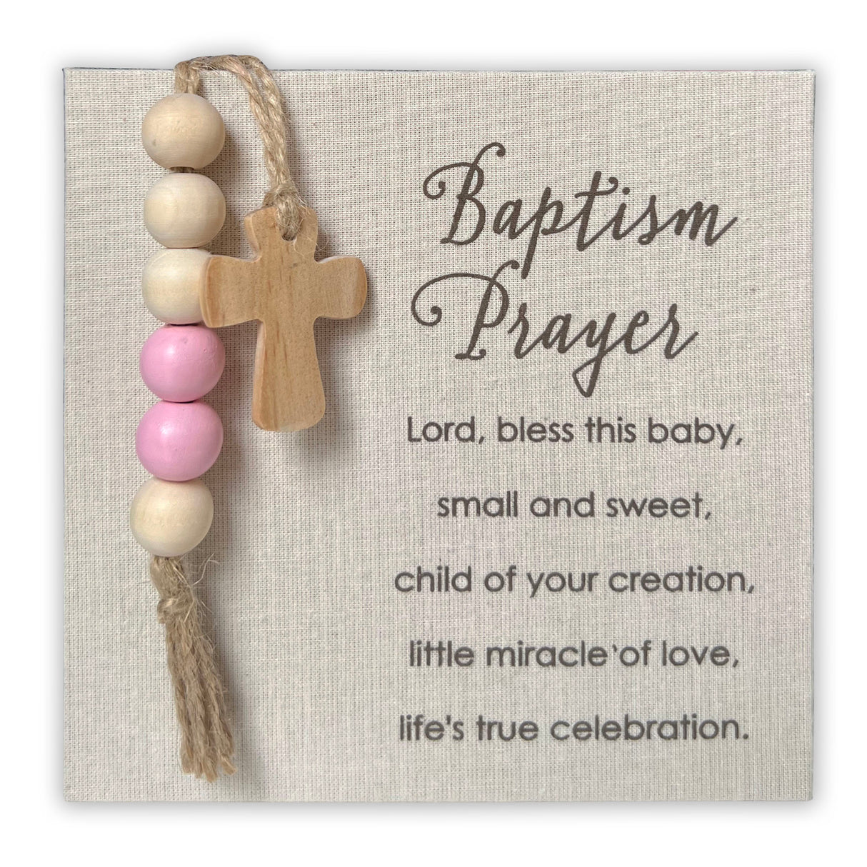 Baptism Prayer Plaque with PInk Bead Decor