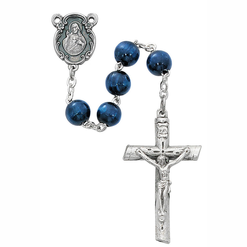 Men's Blue Wood Rosary Beads Boxed P282R