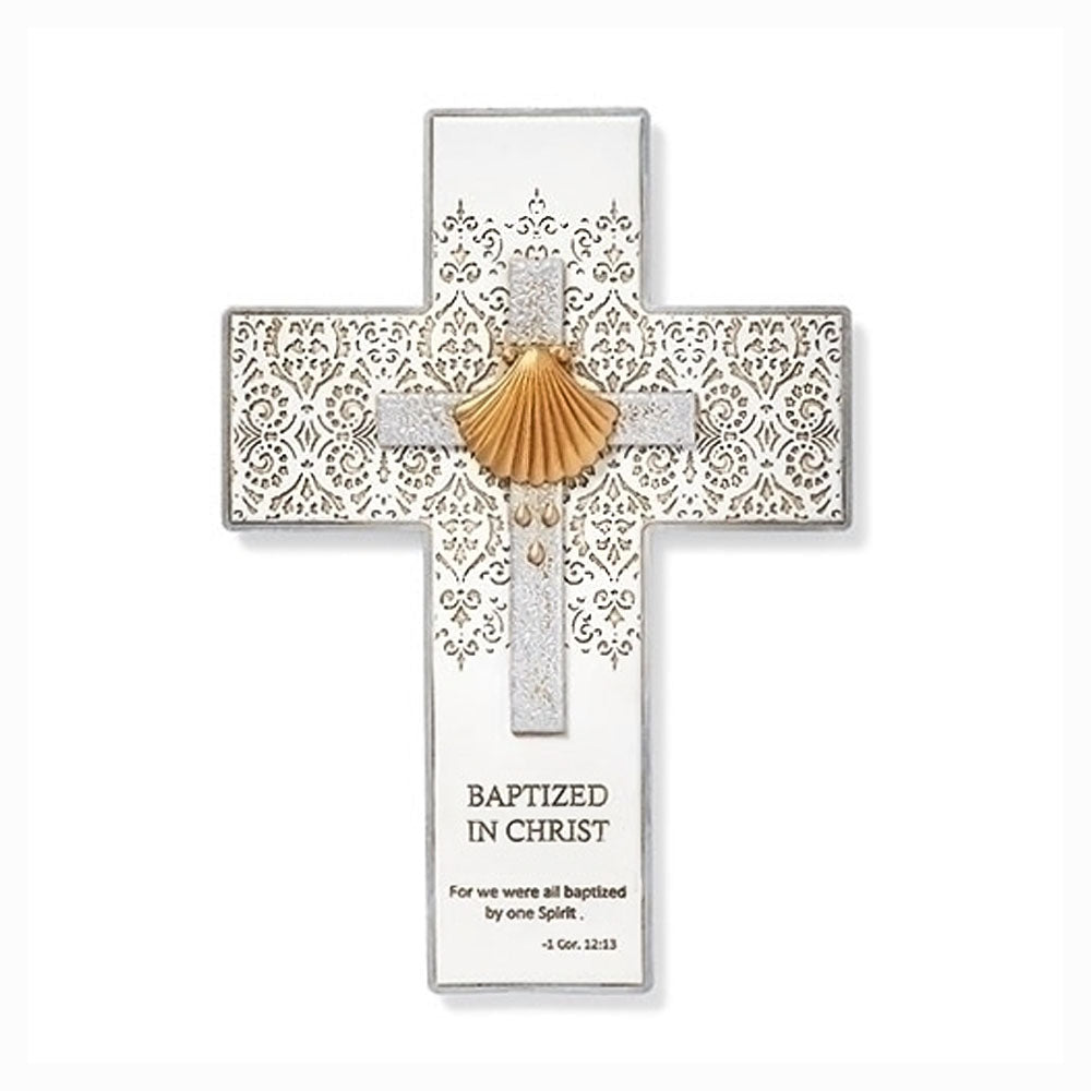 Baptism Wall Cross with Gold Shell 60117