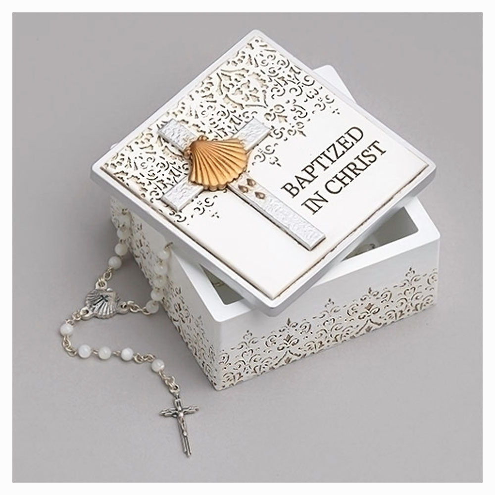 Baptism Rosary Box with Gold Shell 60119