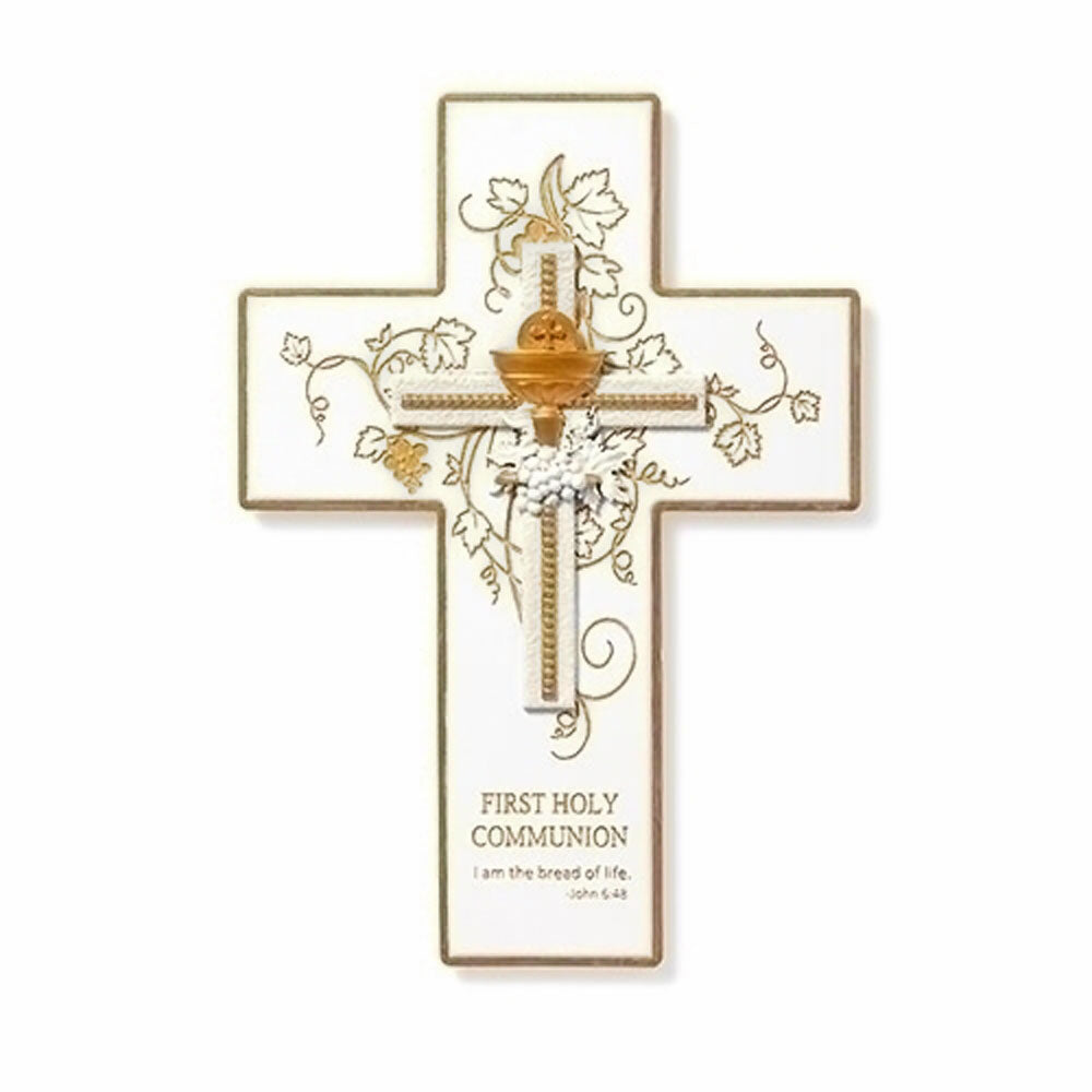 9 inch White & Gold Communion Wall Cross 61425