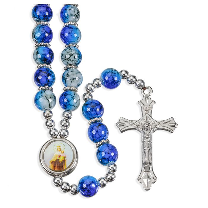 9mm Value Blue Rosary with Mt Carmel Photo Center