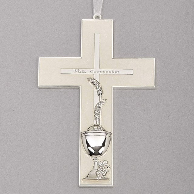 White & Silver Communion Cross with Chalice - 19948