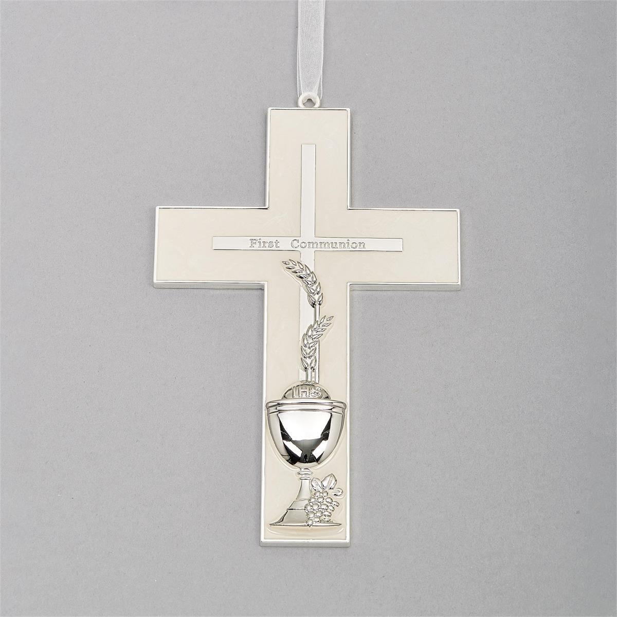 White & Silver Communion Cross with Chalice - 19948