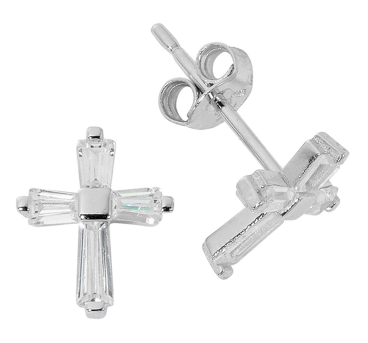 Sterling Silver Crystal Baguette Cross Earrings EAR32