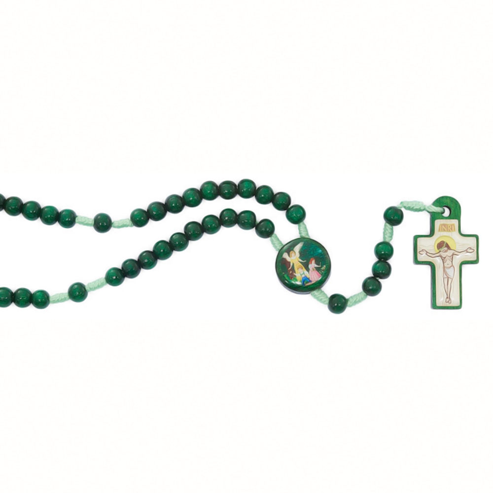 Children's Green Wood & Cord Guardian Angel Rosary P593C