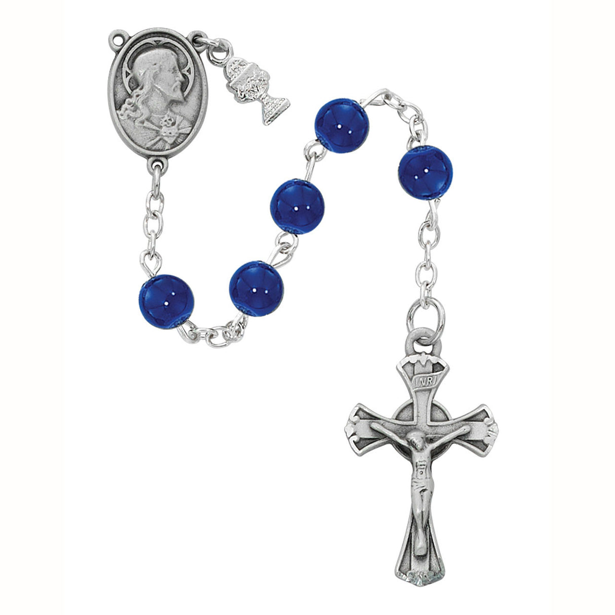 1st Communion Blue Bead Rosary C70RB