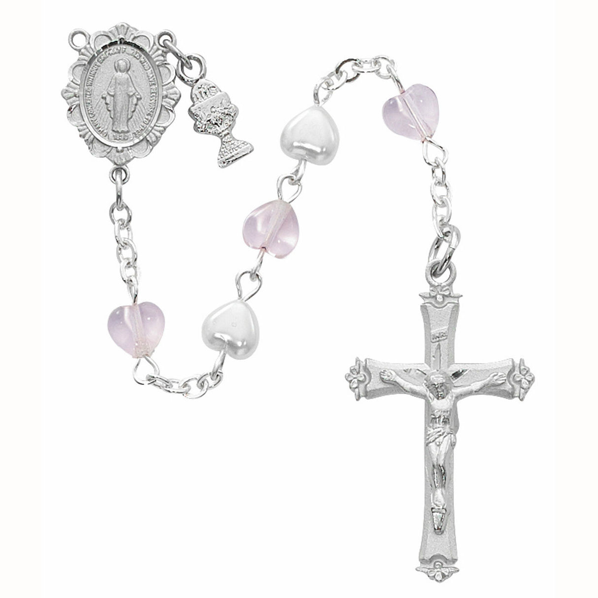 1st Communion Heart Bead Rosary C58RW