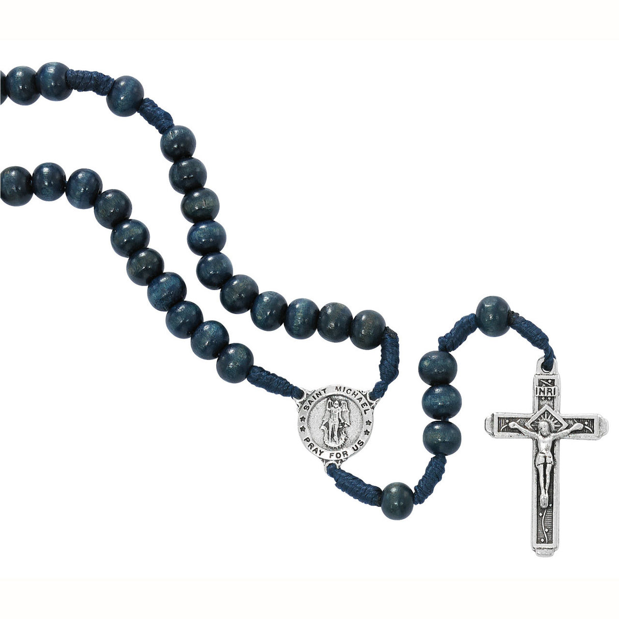 7.5mm Blue Wood & Pararcord St Michael Rosary R900C