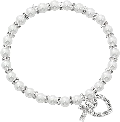 White Pearl Stretch Bracelet with Crystal Charms BR171C