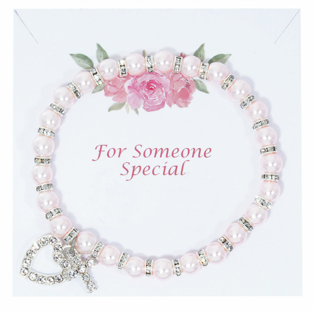 Pink Pearl Stretch Bracelet with Crystal Charms BR185C