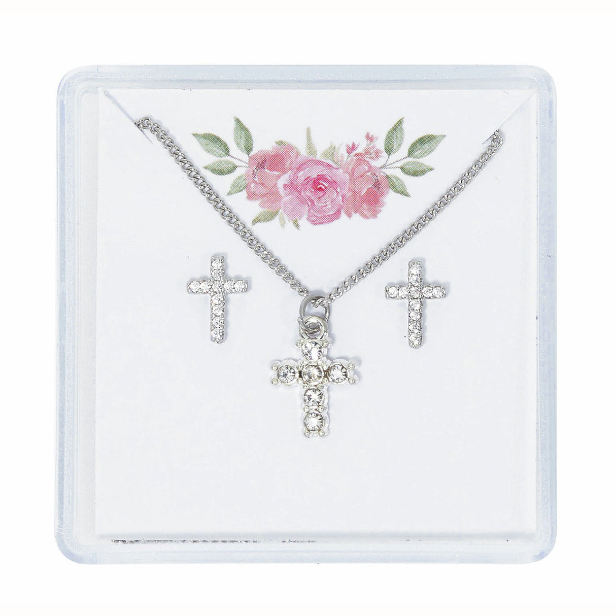 Tiny Crystal Crosses Pendant & Earring Set for Girls PES18