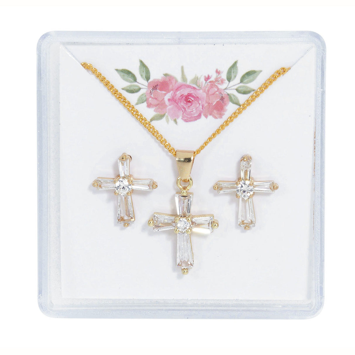 Gold Plate Crystal Pendant & Earring Set for Girls PES21