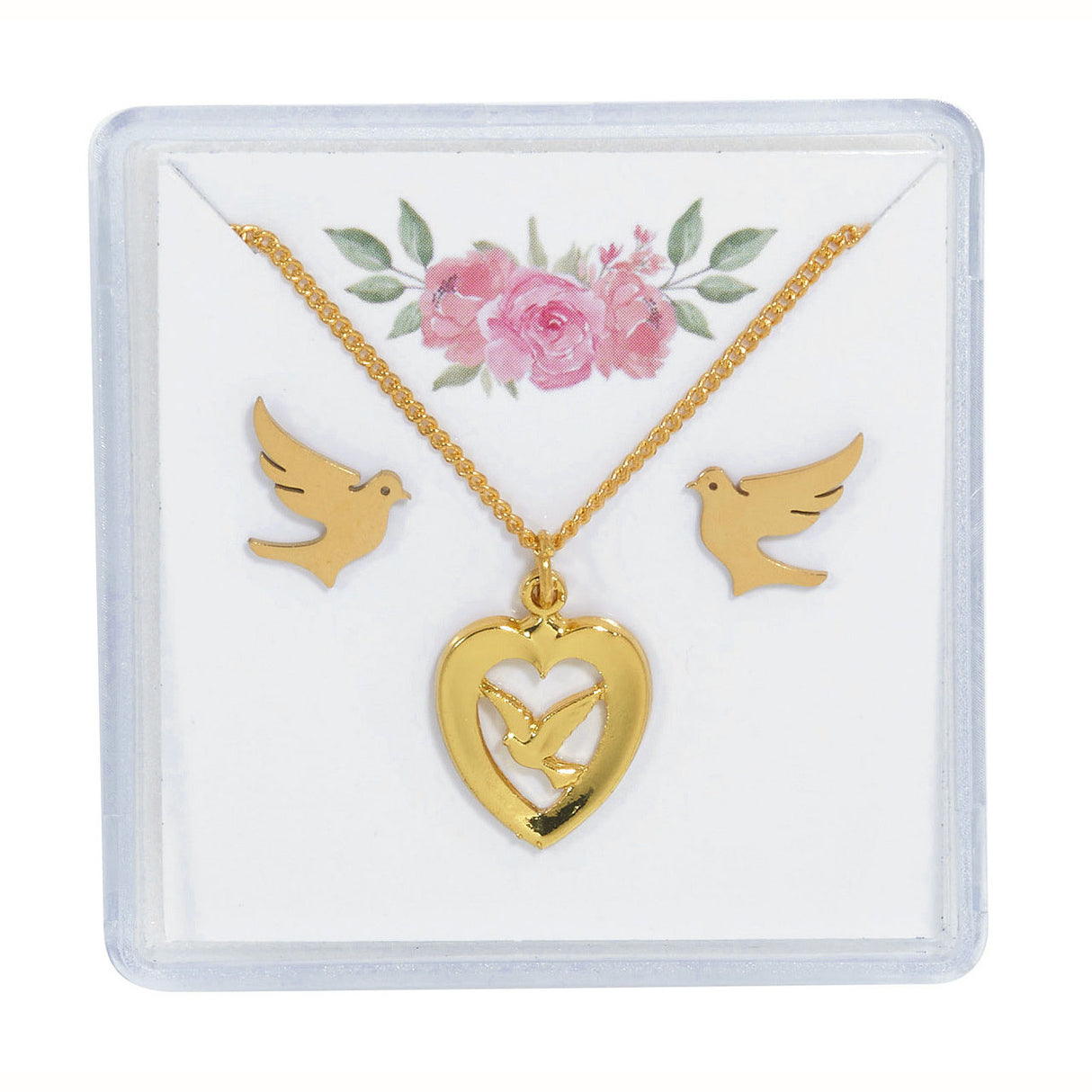 Gold Finish Holy Spirit Pendant & Earring Set for Girls PES22