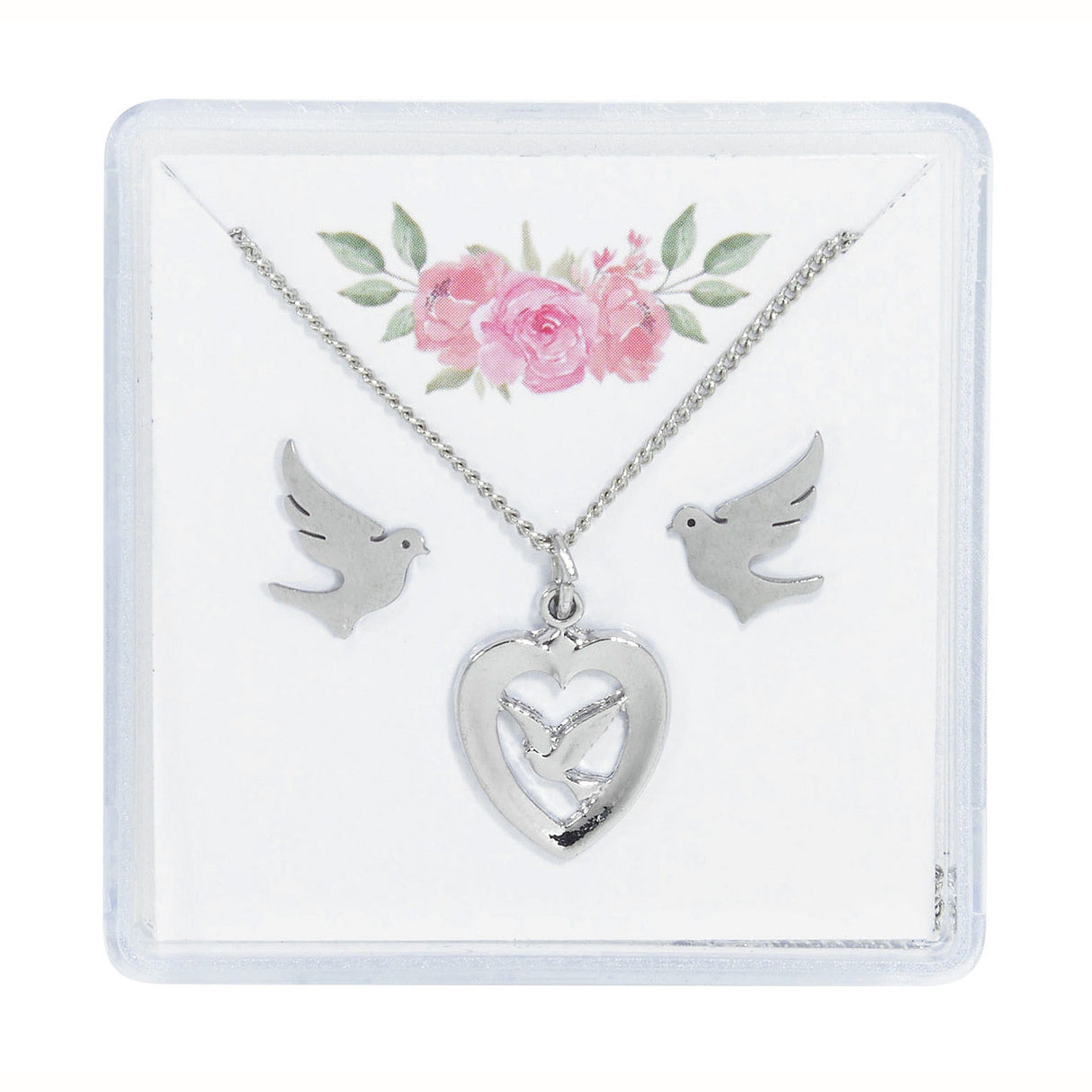 Silver Finish Holy Spirit Pendant & Earring Set for Girls PES23