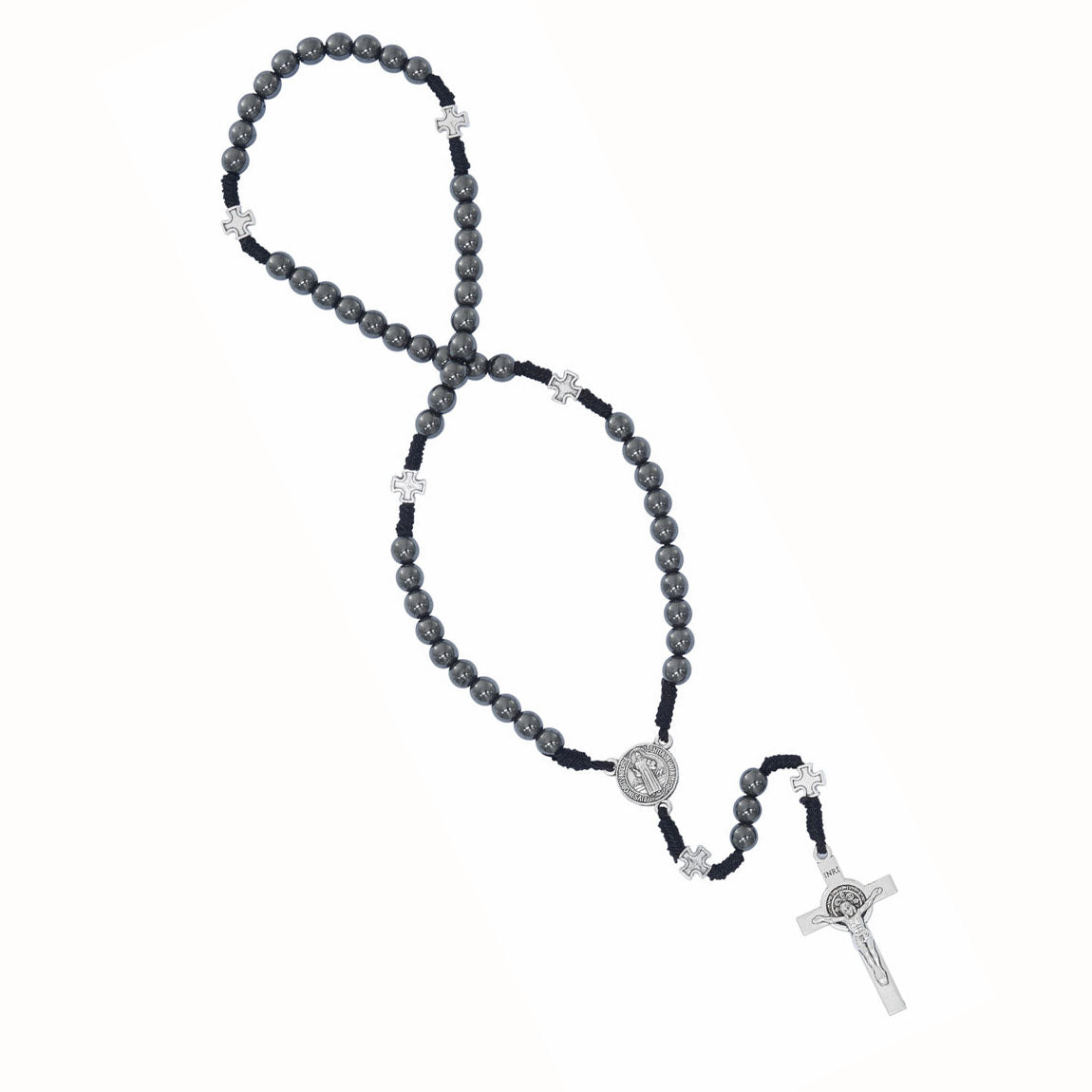 Corded St Benedict Italian Hematite Rosary P580