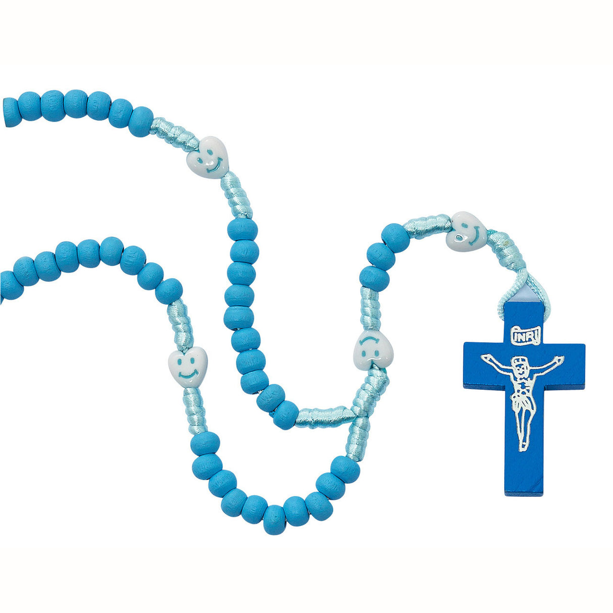 Kids Blue Wood Cord Rosary P565R
