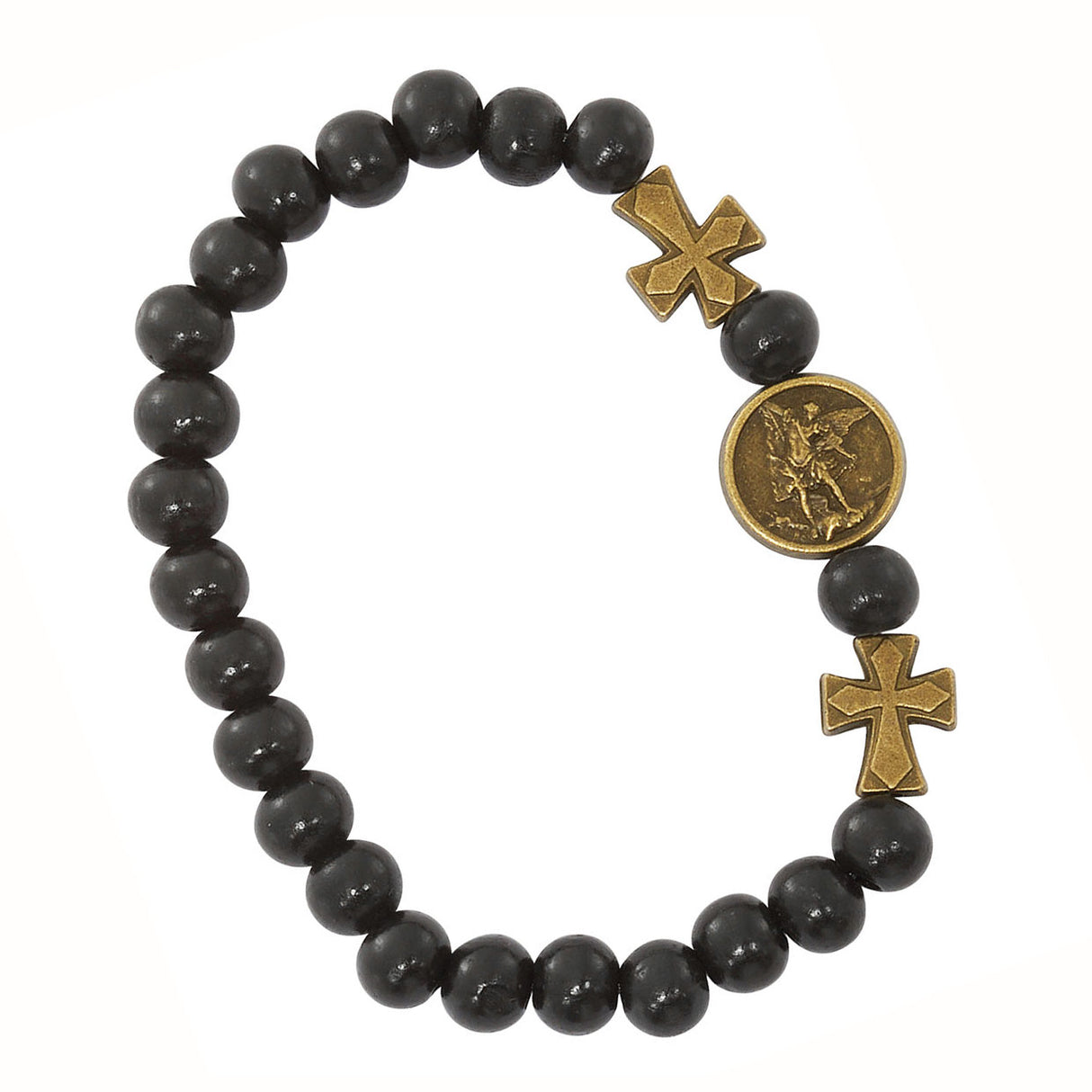 St Michael Black Wood with Gold Stretch Bracelet B1134C