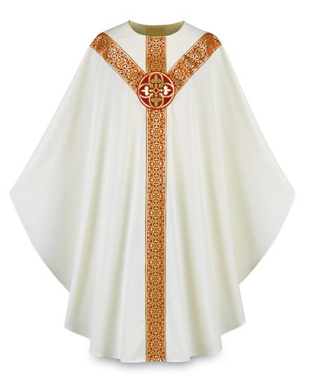 Traditional Beige Chasuble with Fleur de lis Shield no. 3639