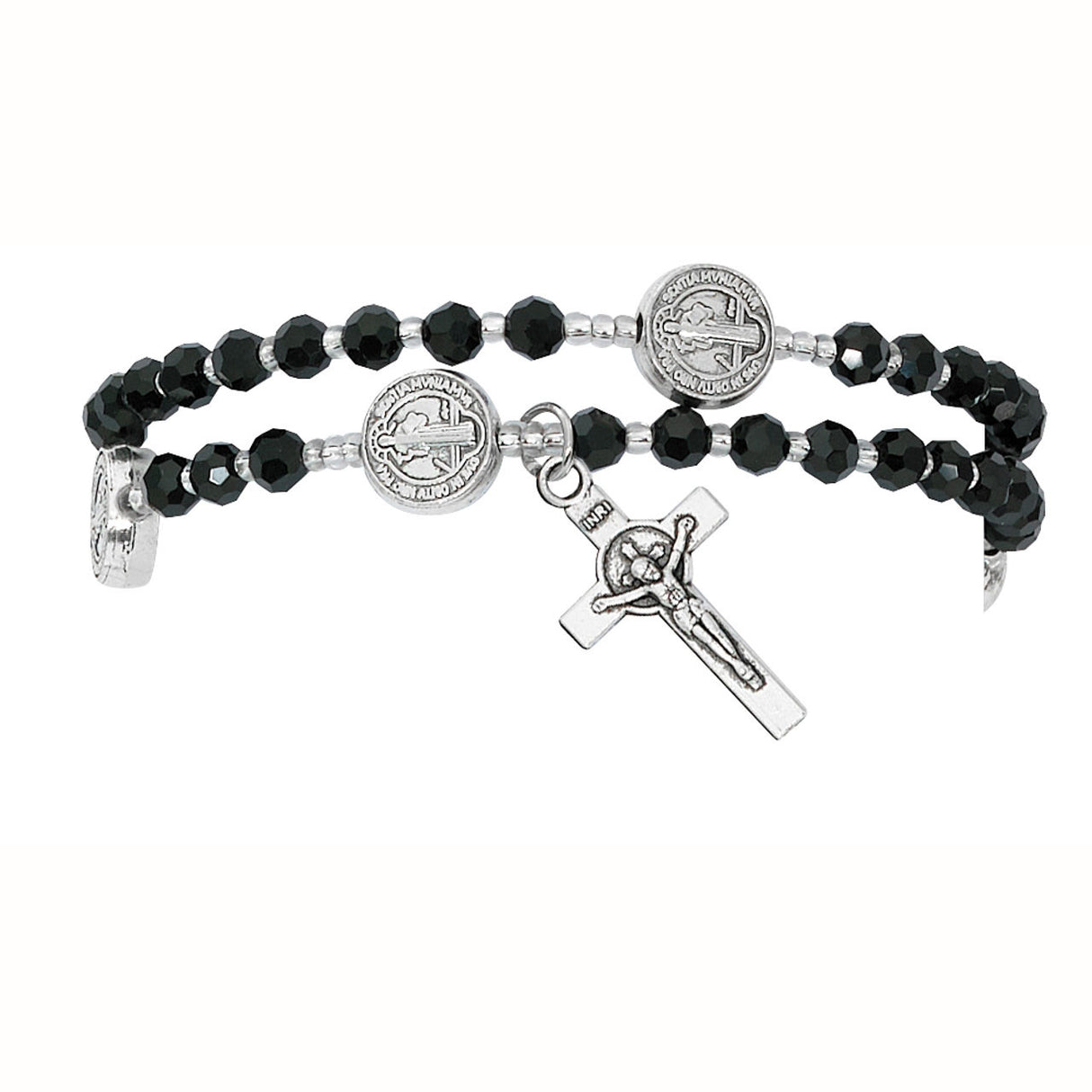 Black Crystal St Benedict Twistable Rosary Bracelet B1003C