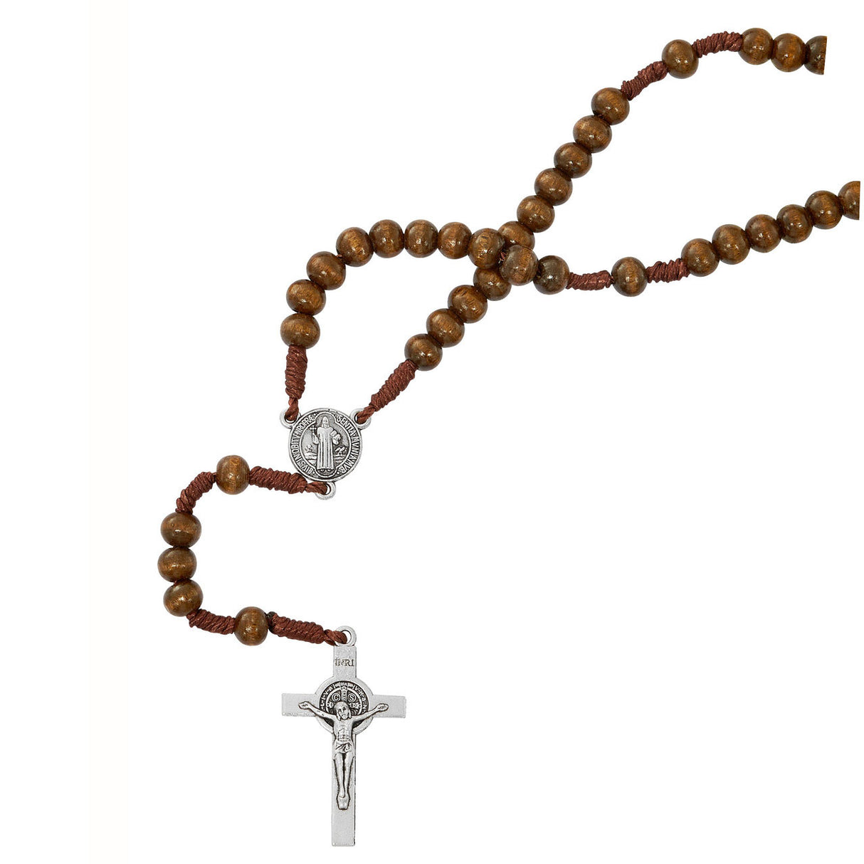 Saint Benedict Wood Rosary Necklace P577C