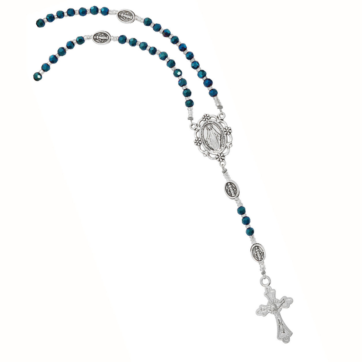 Blue Crystal Rosary Necklace P572C