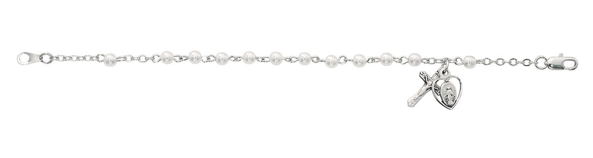Pearlized Glass Youth Rosary Bracelet with Miraculous Medal BR79M