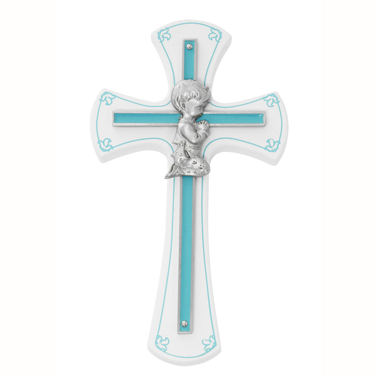 Boy's 7 inch White Wood Wall Cross with Blue Epoxy Overlay
