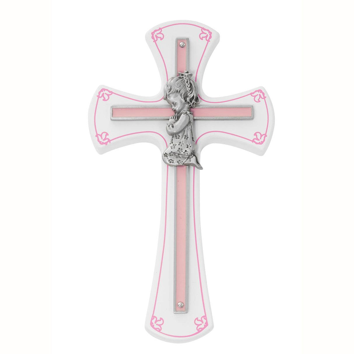 Girl's 7 inch White Wood Wall Cross with Pink Epoxy Overlay