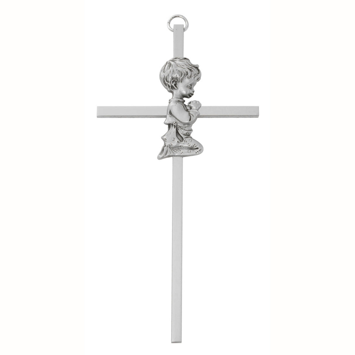 6 inch Pewter & Silver FInish Boy in Prayer Cross 73-69