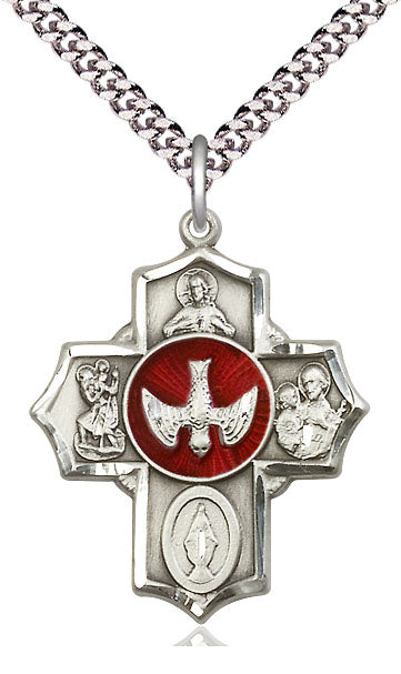Silver 5-Way Pendant with Red Dove 5690ESS