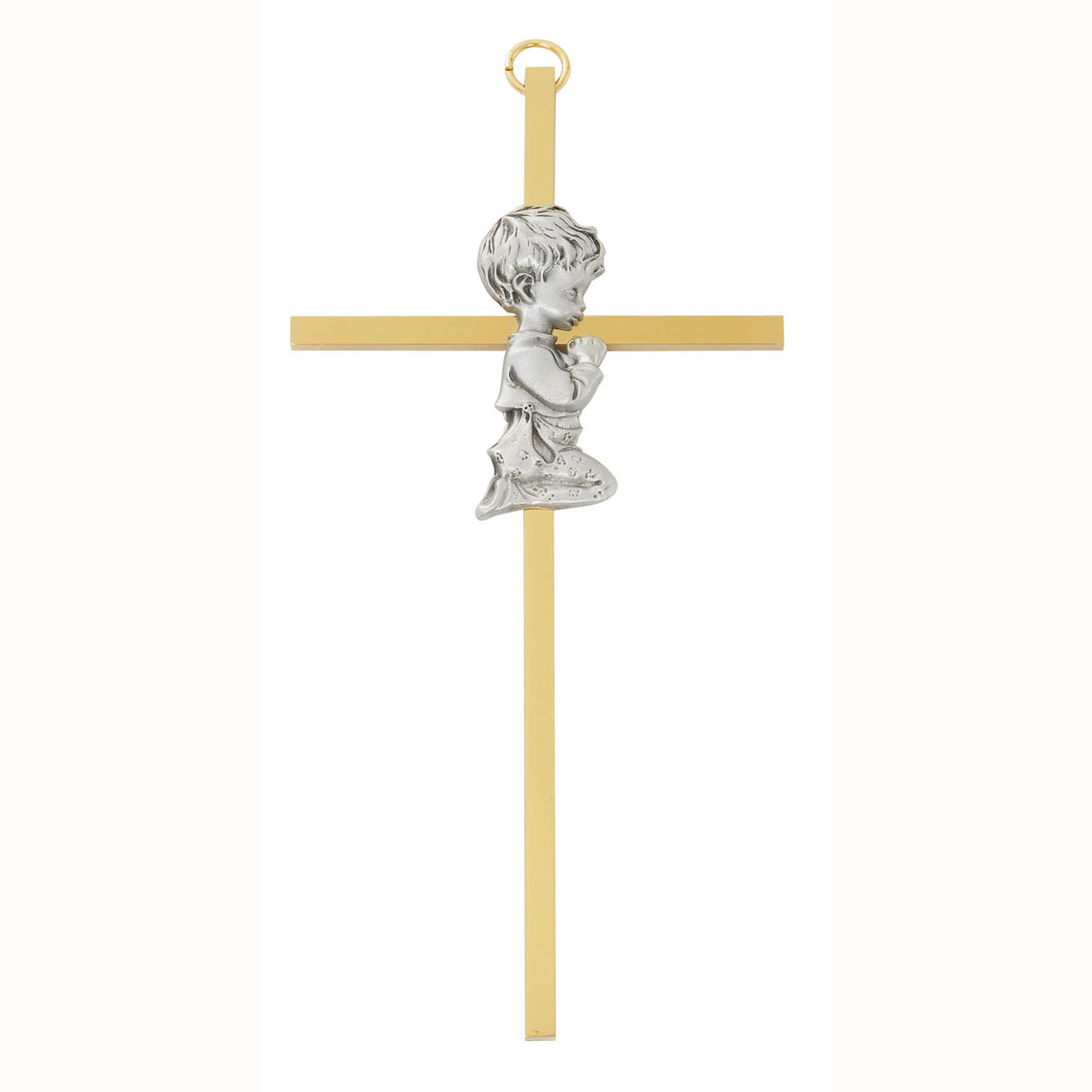 6 inch Brass & Pewter Praying Baby Boy Cross 73-71