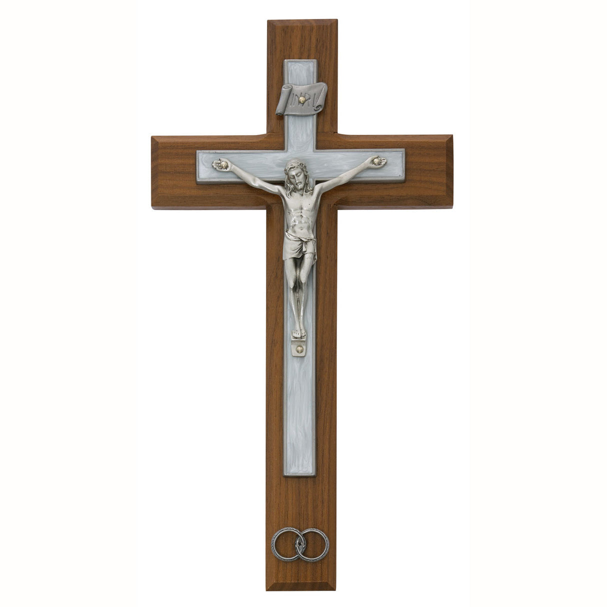 10 inch White and Walnut Wedding Crucifix 71-31