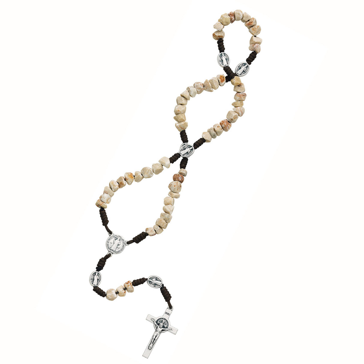 St Benedict Natural Stone Cord Rosary Beads P227C
