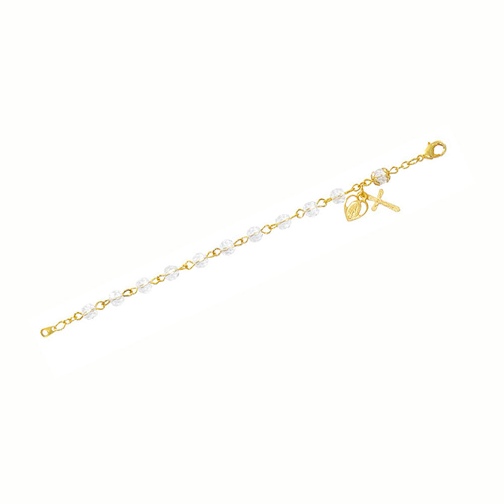 Real Crystal Rosary Bracelet with 24kt Gold Plate Finish B1028W