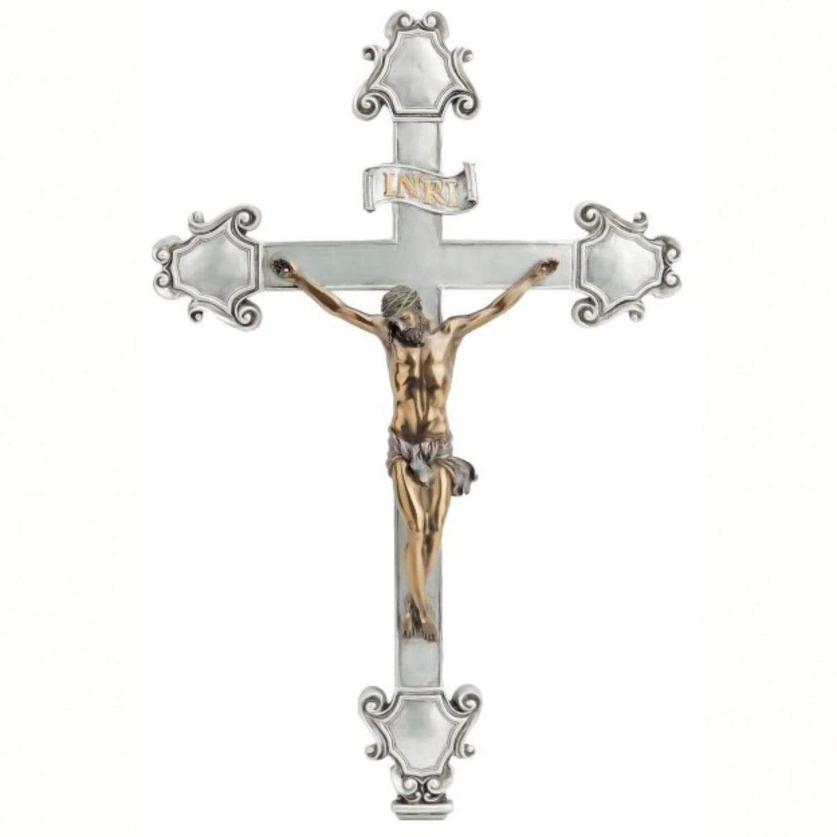 Wall Crucifix in Pewter & Bronze Finish by Veronese 73128PB