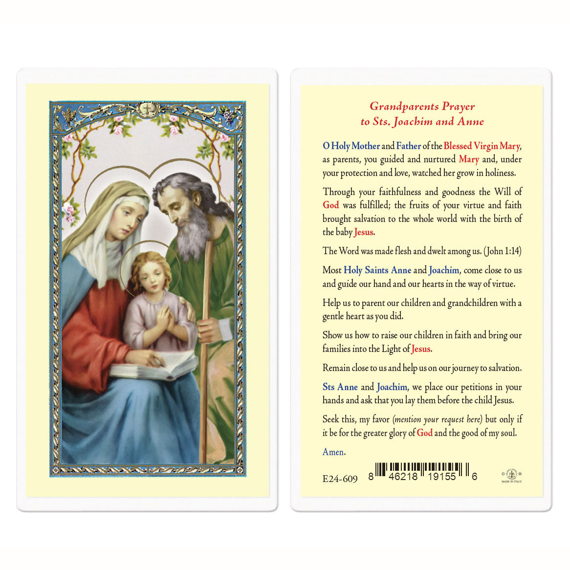 St Anne & St Joachim Holy Cards E24-609