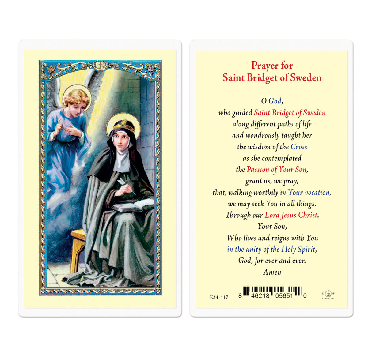 Saint Bridget of Sweden Holy Cards E24-417