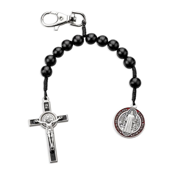St Benedict Black Prayerbead BackPack Clip