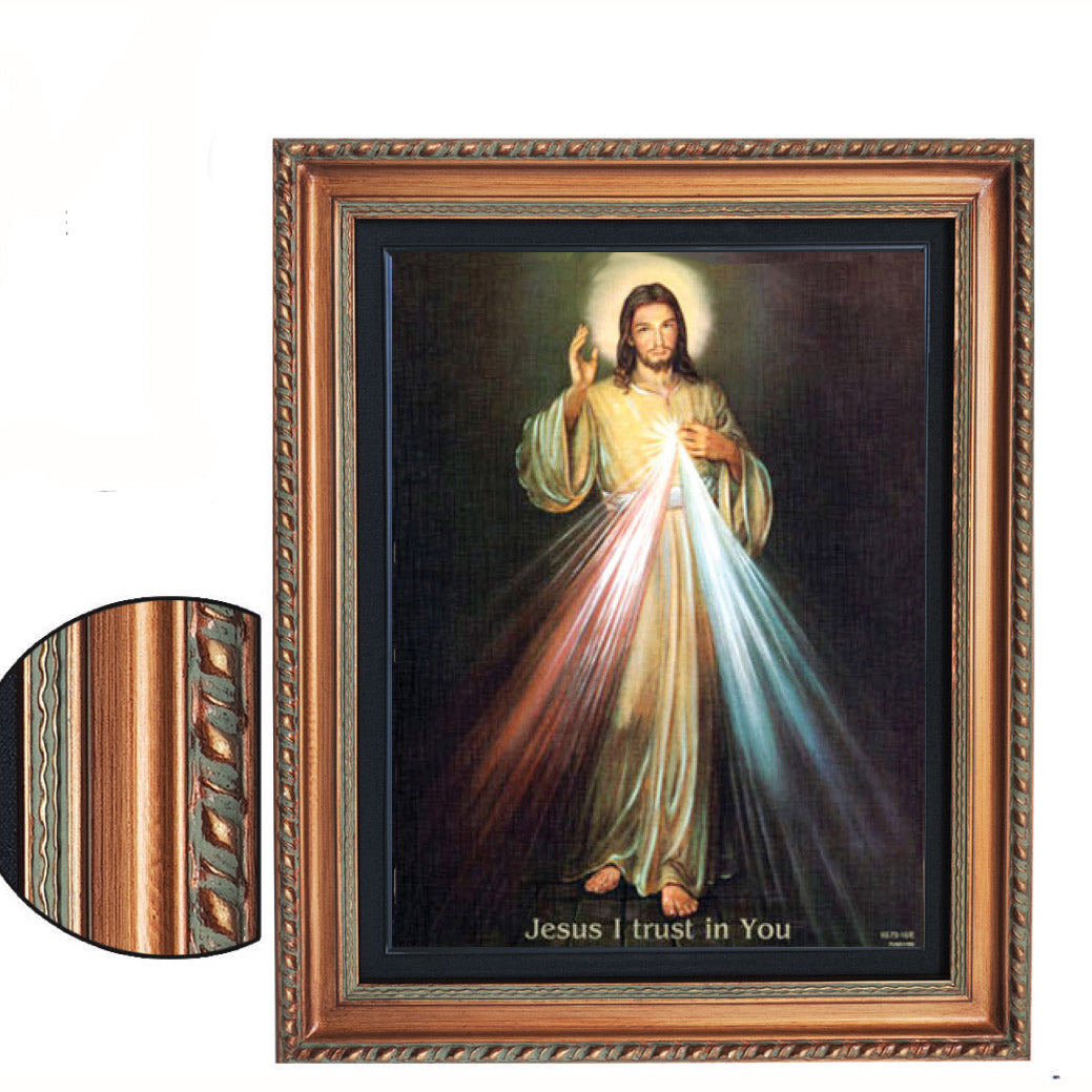 Divine Mercy Bronze Wood Frame with Black Lining 16x20
