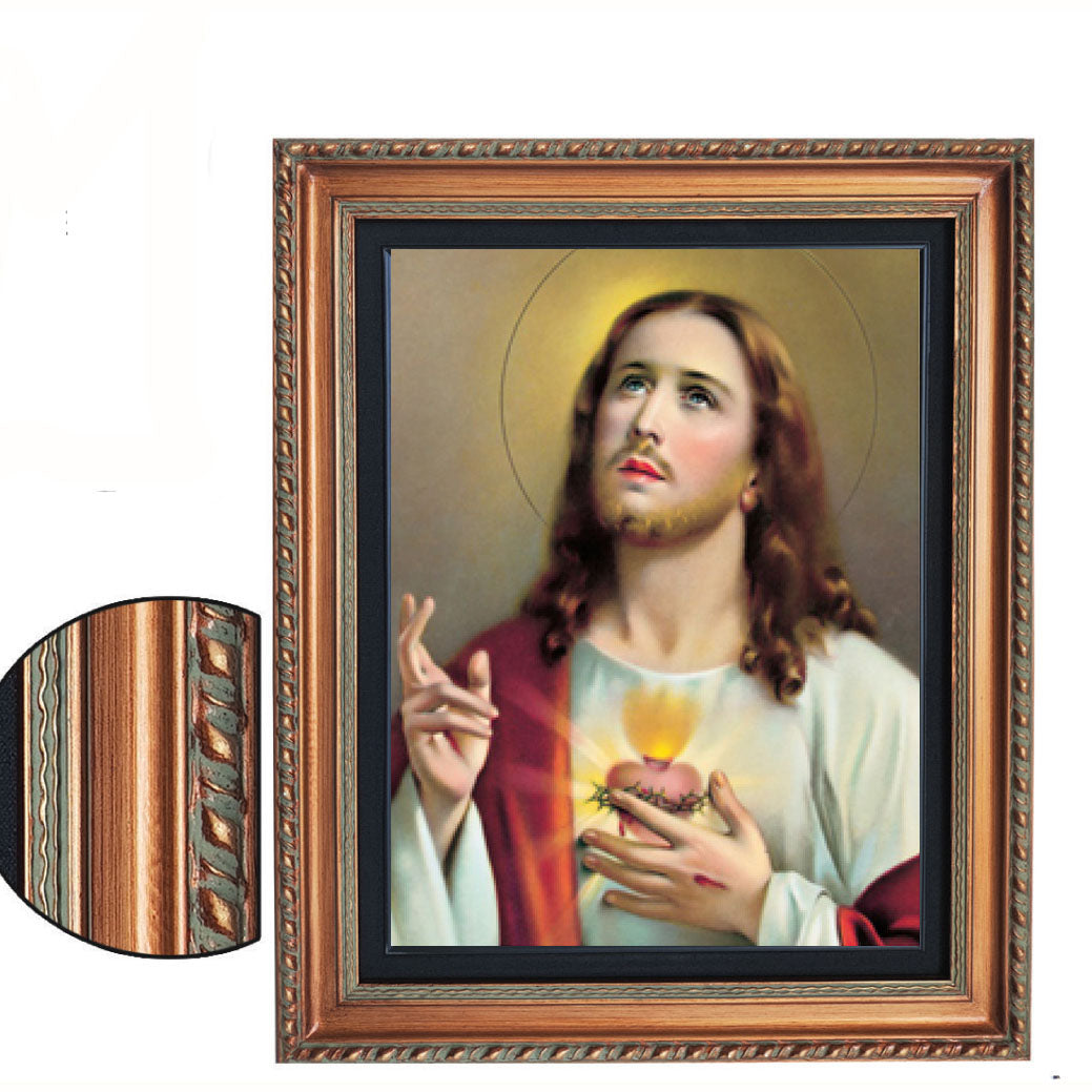 Simeone Sacred Heart of Jesus in Bronze Wood Frame with Black Liner