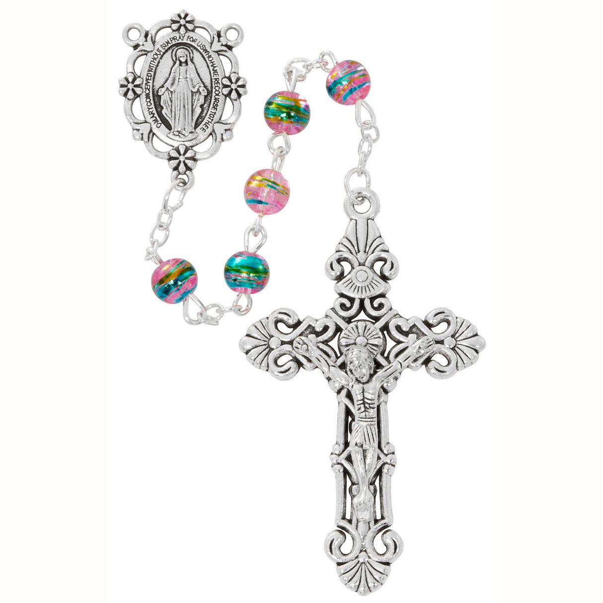 6mm Rosary with Multi-color Pink Beads R941F