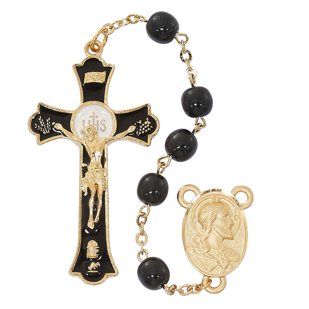 7mm IHS Mass Rosary with Black Beads R559HF